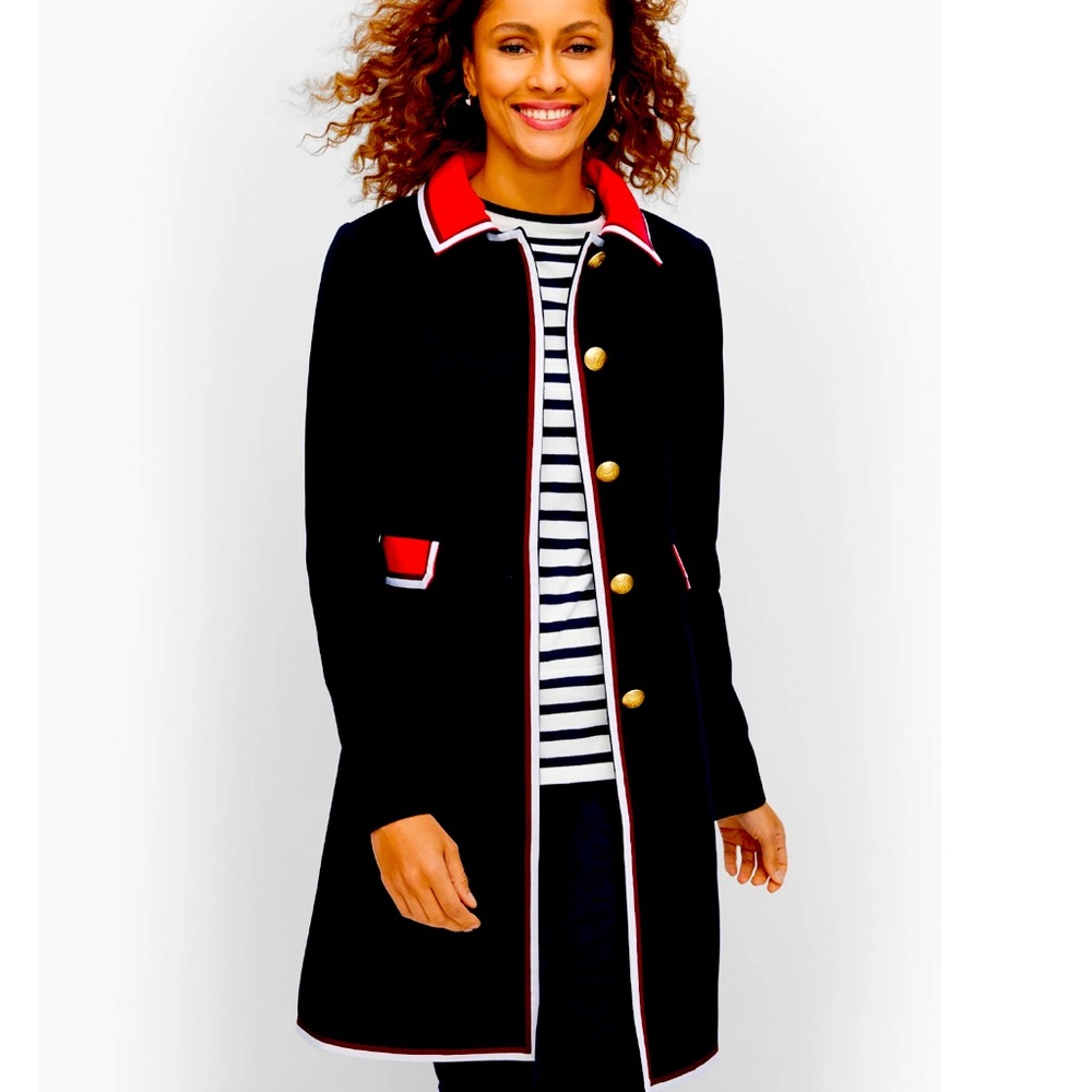 Perfectly classic utility-inspired Fall/Spring coat.  Navy+white contrast trim.